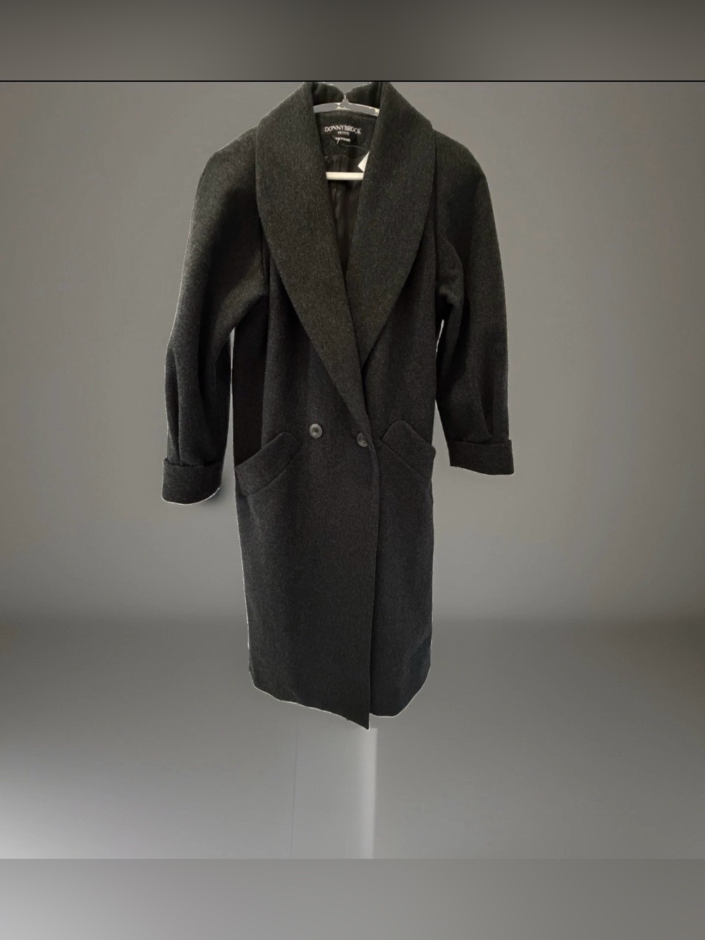 Vintage Donnybrook 100% Wool Coat Petite Small Charcoal Gray Made in Ukraine EUC